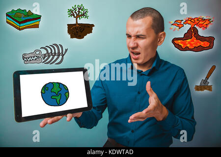 man holding tablet science geology  Stock Photo