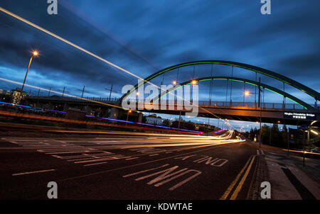 Blue hour at the Ningbo Friendship Bridge in Nottingham, Nottinghamshire England UK Stock Photo