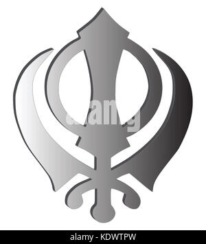 The main symbol of Sikhism – sign Khanda made of gold metal, white ...