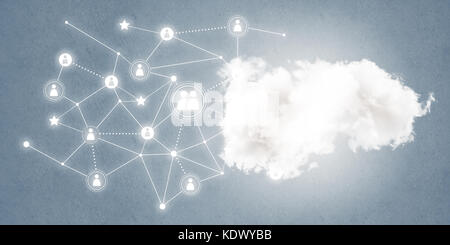 Lines and dots as networking idea drawn on blue background Stock Photo