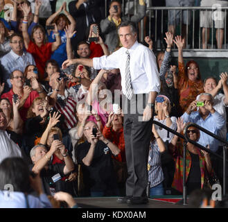 MIAMI, FL - OCTOBER 31:  Republican presidential candidate, former Massachusetts Gov. Mitt Romney, U.S. Sen. Marco Rubio (R-FL), Rep. Connie Mack (R-FL) and former Florida Gov. Jeb Bush during a campaign rally at the BankUnited Center on the campus of the University of Miami on October 31, 2012 in Miami, Florida. In the wake of Hurricane Sandy which hit the northeast part of the United States, Mitt Romney is back to campaigning before the general election on November 6th.  People:  Mitt Romney  Transmission Ref:  FLXX  Hoo-Me.com / MediaPunch Stock Photo