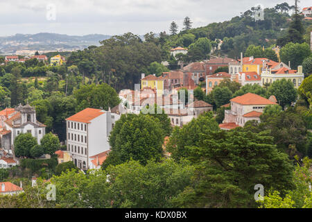 Old Buildings and vegetation in Sintra village, Portugal Stock Photo