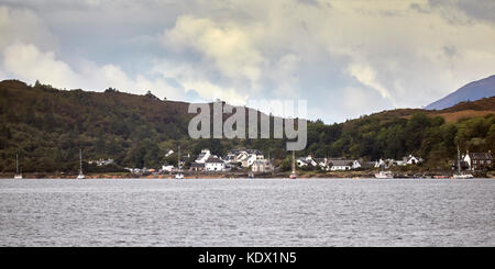 Southwest towards Plockton across Loch Carron from Ardaneaskan. Ross and Cromarty, Highlands, Scotland Stock Photo