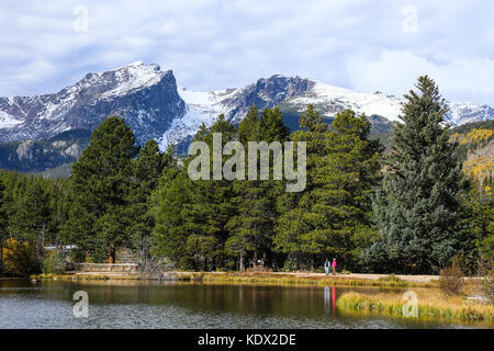 A Sprague Lake perspective in Rocky Mountain National Park Stock Photo
