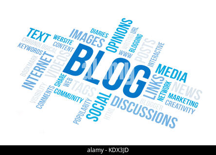 Blog concept cloud print document. Blue toned. Stock Photo