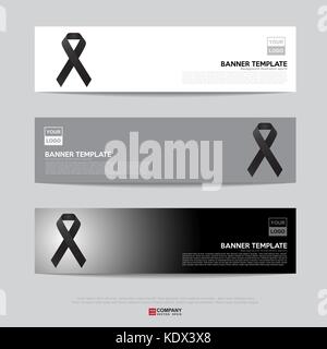 Black awareness ribbon banner,Design of flyers, banners, brochures and cards template,Banner design for business presentation,Header template,Banner f Stock Vector