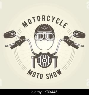 Chopper moto handlebar and vintage motorcycle helmet Stock Vector
