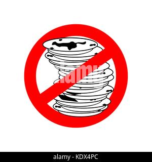 Stop dirty dishes. Do not use dirty dish. Prohibiting red ban sign. Vector illustration Stock Vector