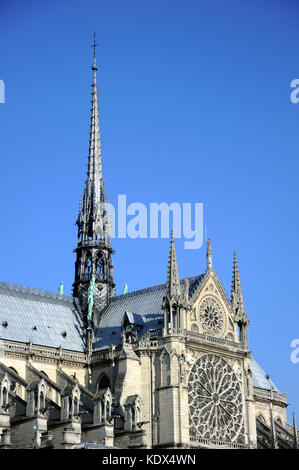 Detail shot of Notre Dame Cathedral from Quai de Conti. Paris. Stock Photo