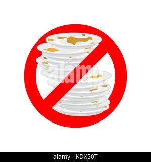 Stop dirty dishes. Do not use dirty dish. Prohibiting red ban sign. Vector illustration Stock Vector