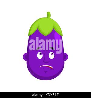 Eggplant Bewildered emotion avatar. Purple Vegetable mixed-up Emoji. Vector illustration Stock Vector