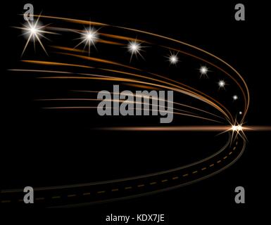 Abstract light effects. Car headlight. Road, street, expressway. illustration Stock Vector