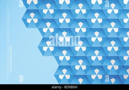 abstract, modern background with paper honeycombs over blue backdrop. vector geometric 3d illustration. modern origami banner design Stock Vector