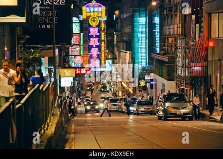 Hong Kong street traffic at night Stock Photo