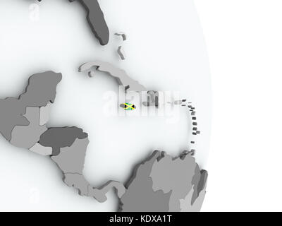 Jamaica on political globe with embedded flag. 3D illustration. Stock Photo