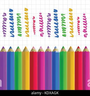 Colour pencils on copy-book paper Stock Vector