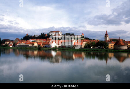 Slowenien, Ptuj, Ortsansicht über den Fluss Drava (Drau Stock Photo - Alamy