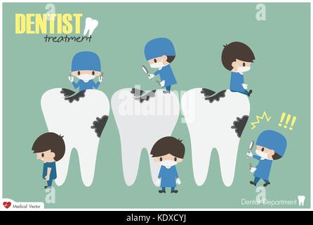 Dentists check up your teeth and look for dental caries . Vector . Flat design . Stock Vector