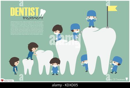 Dentists climb to top of teeth ( success and attempt concept ) . Vector . Flat design . Stock Vector