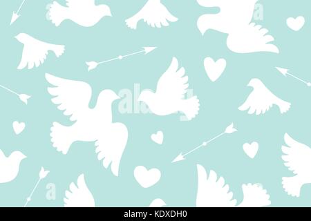Seamless pattern with white love doves Stock Vector
