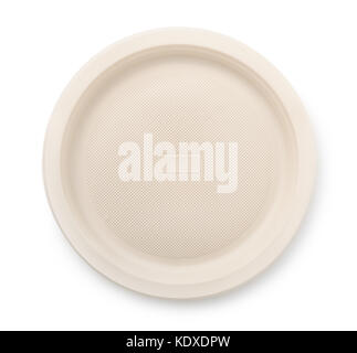 Top view of biodegradable plastic plate isolated on white Stock Photo