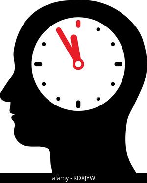 Conceptual icon of a clock in a head, depicting it is almost to late, vector illustration Stock Vector