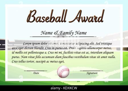 Certificate template for baseball award illustration Stock Vector