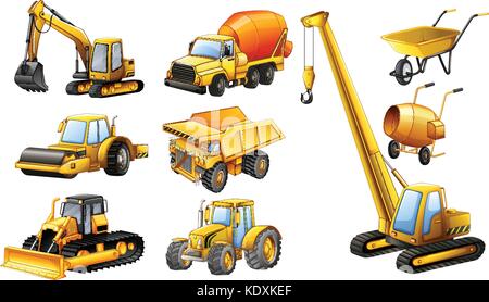 Different types of construction trucks illustration Stock Vector