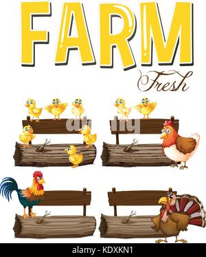 Farm animals and signs illustration Stock Vector