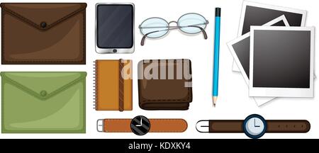 Different types of stationaries set illustration Stock Vector