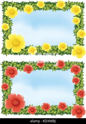 Two flower frames with sky background illustration Stock Vector