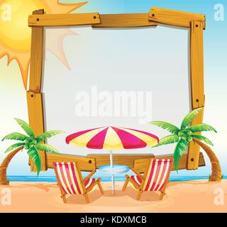Border template with beach scene in background illustration Stock ...