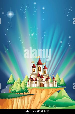 Castle towers on the cliff illustration Stock Vector