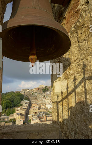 The streets of hill-top town Erice and the bell on the top of the old tower. From a series of travel photos in Sicily, Italy. Photo date: Friday, Sept Stock Photo