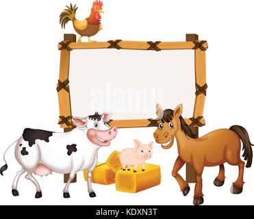 Frame template with animals in the farm illustration Stock Vector
