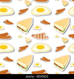 Seamless background with different food illustration Stock Vector