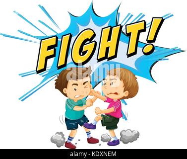 Two boys fighting with word background illustration Stock Vector