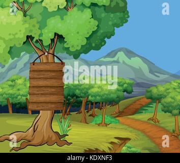 Scene with wooden signs in the woods illustration Stock Vector Image ...