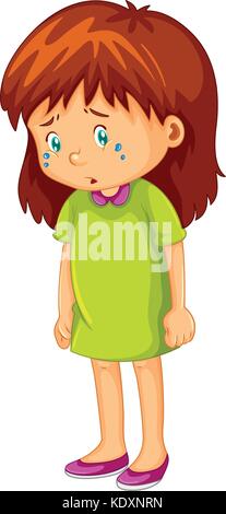 Sad little girl crying illustration Stock Vector