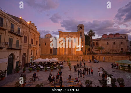 The Church of Santa Maria dell'Ammiraglio at sunset in Palermo. From a series of travel photos in Sicily, Italy. Photo date: Saturday, October 7, 2017 Stock Photo