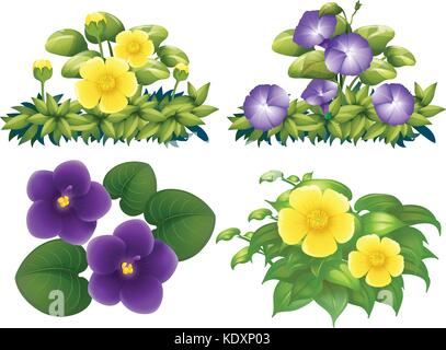 Different types of flowers in bush illustration Stock Vector