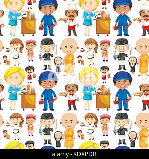 Seamless background with people and jobs illustration Stock Vector