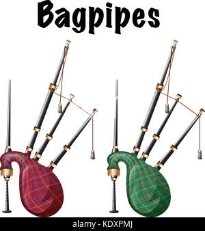 Two bagpipes on white background illustration Stock Vector