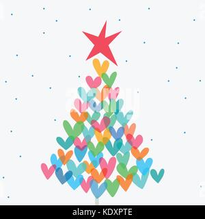 Cute christmas card with christmas tree and hearts Stock Vector