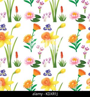 Seamless background design with wild flowers illustration Stock Vector