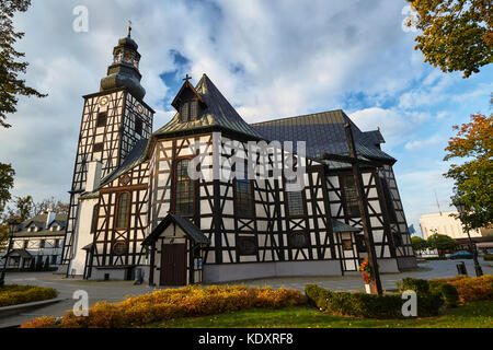 An Historic, half-timbered building of a Protestant church in Milicz, Poland Stock Photo