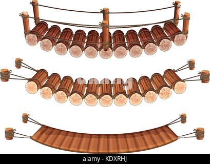 Three styles of wooden bridges illustration Stock Vector