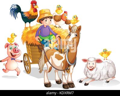 Many farm animals and farmer illustration Stock Vector Image & Art - Alamy