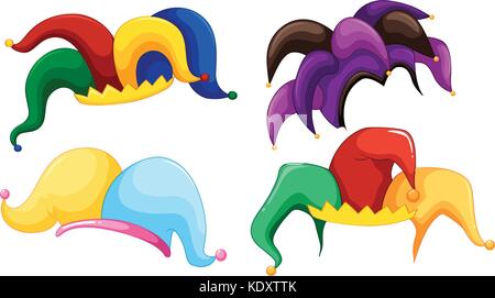 Jester hats in different colors illustration Stock Vector