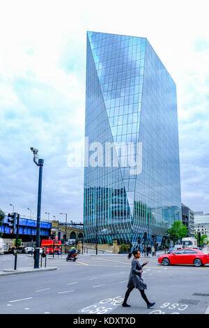 Southwark, London, UK - May 2, 2017: 240 Blackfriars Road, 20 storey skyscraper.  Street scene with people and traffic. Stock Photo